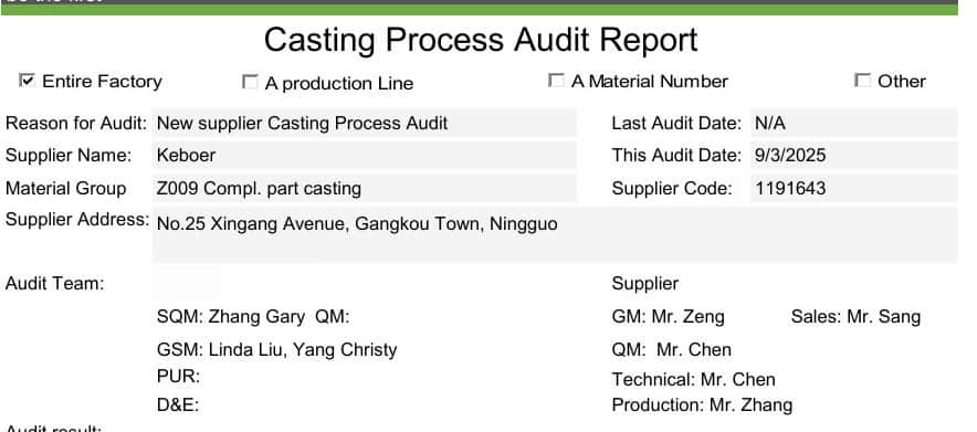Engel Audit Team Inspecting Keboer Foundry Production Line
